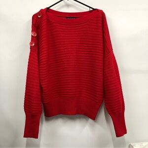 Laundry by Shelli Segal Sz Medium Ribbed True Red W/Button Detail R Sleeve